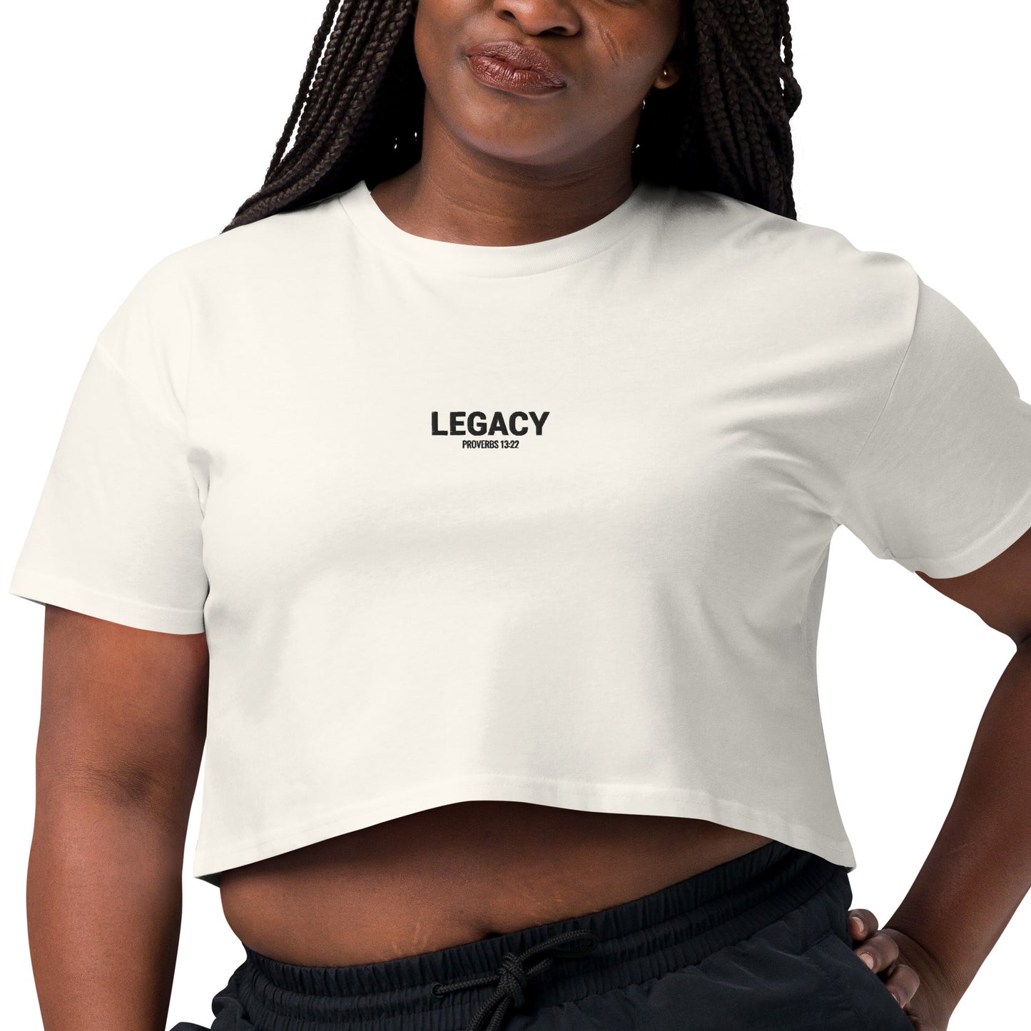 Women’s Legacy Crop Top White Text